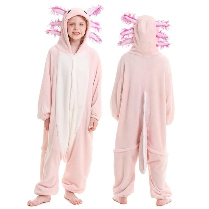 Pink Axolotl Onesie Pajamas Kigurumi For Kids Halloween Costumes