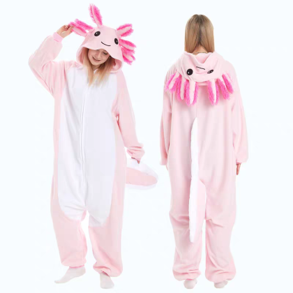 Pink Axolotl Onesie Pajamas Kigurumi For Halloween Adults Cartoon Costumes