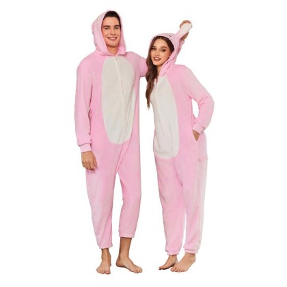 Pink Bunny Onesie Pajamas Animal Kigurumi For Halloween Couples Costumes