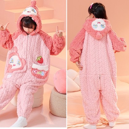 Pink Eggy Party Coral Fleece Onesie Pajamas For Kids Halloween Costumes