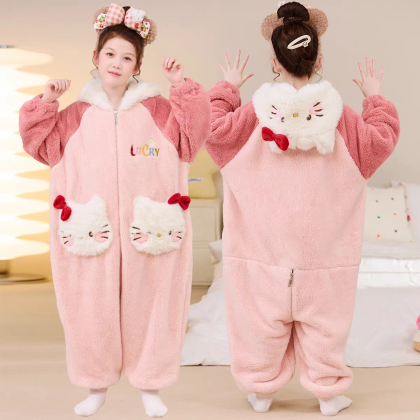 Pink Hello Kitty Onesie Pajamas Kigurumi For Kids Girls Halloween Costumes