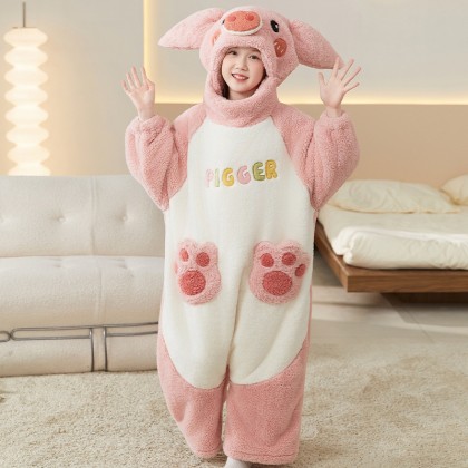 Pink Pigger Cute Onesie Coral Fleece Pajamas For Kids Halloween Costumes