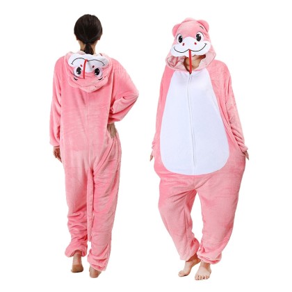 Pink Snake Onesies Animal Kigurumi For Adults Halloween Costumes