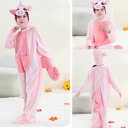 Kids Onesie Pink Unicorn Kigurumi Costume Hat Detachable For Halloween