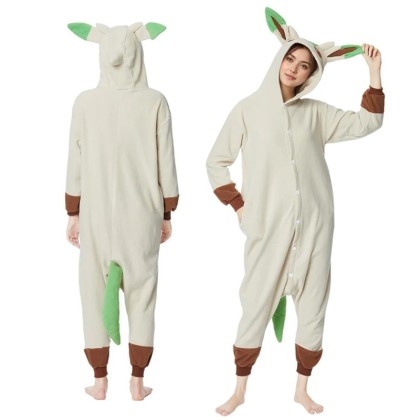  Pokemon Leafeon Onesie Kigurumi Cartoon Pajamas For Halloween Adults Costumes