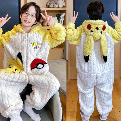 Pokemon Pikachu Coral Fleece Onesie Pajama For Kids Halloween Costume