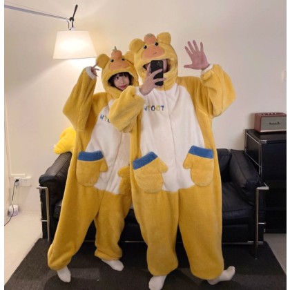 Pumpkin Bear Onesies Thickened Coral Fleece Pajama For Couples Halloween Costumes