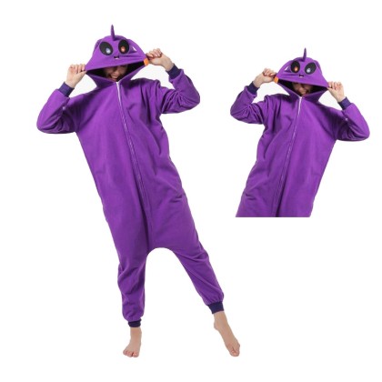 Adult Halloween Dark Purle Alien Onesie Kigurumi Pajama Costume 