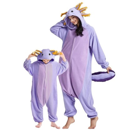 Purple Axolotl Onesie Parent-Child Pajamas For Family Halloween Costumes