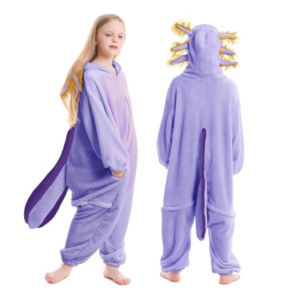 Purple Axolotl Onesie Pajamas Kigurumi For Halloween Kids Costumes