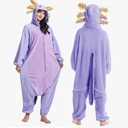 Purple Axolotl Onesie Kigurumi Pajamas For Adults Halloween Costumes