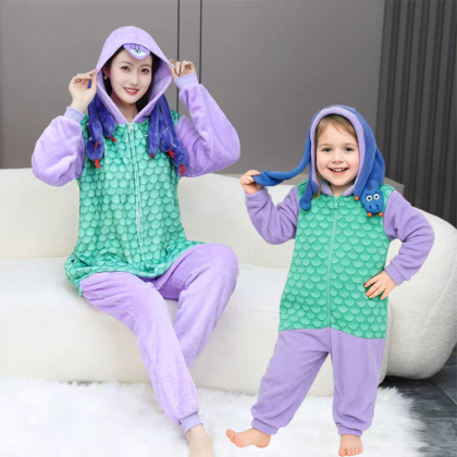 Purple One-Eyed Fish Kigurumi Onesies For Family Matching  Halloween Costumes