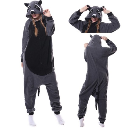 Gray Raccoon Panda Onesie Kigurumi Pajama Adults Animal Costumes