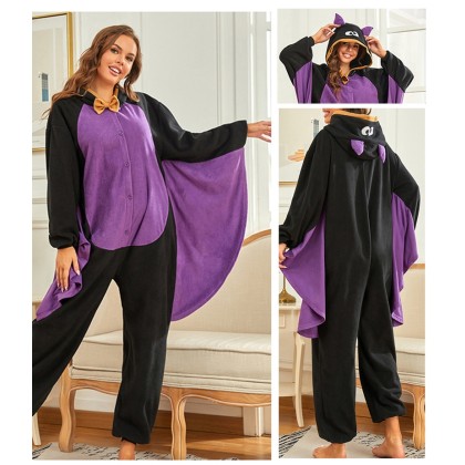 Purple Bat Kigurumi Onesie Pajamas Halloween Cosplay Costume