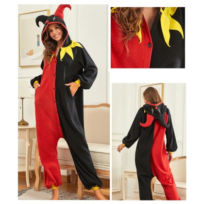 Red and Black Joker Kigurumi Onesie Pajamas Halloween Cosplay Costume