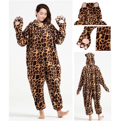 Cartoon Leopard Printing Bear Kigurumi Onesie Pajama Costumes Zip Up 