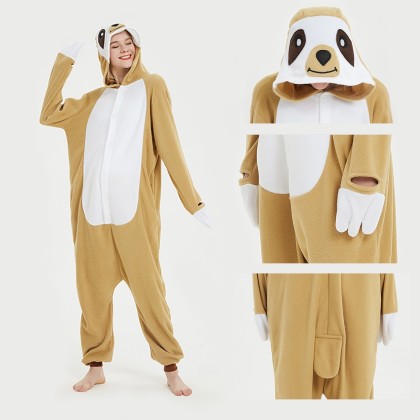 Light Brown Sloth Onesie Kigurumi Pajama Animal Costume For Adult