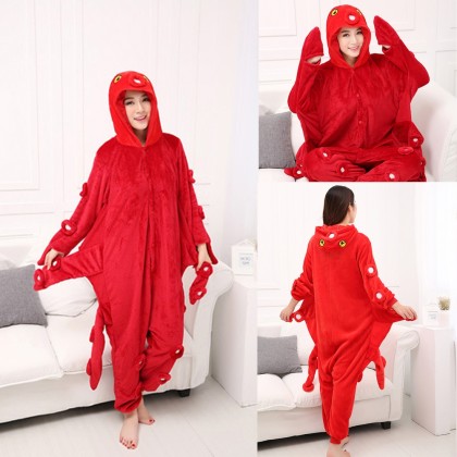 Red Octopus Kigurumi Onesie Pajama Cartoon Animal Costume For Adult