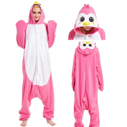 Pink Penguin Kigurumi Onesie Pajama Cute Animal Costume For Adult