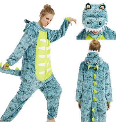 Green Blue 3D Frog Dinosaur Kiguruni Onesie Funny Animal Halloween Pajama Costume For Adult