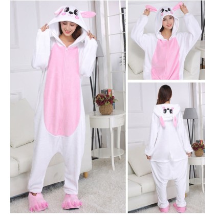 Rabbit Kigurumi Oneise Funny Cartoon Animal Bunny Zip-up Flannel Costume