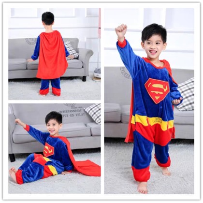 Animal Kigurumi Blue Red Superman Onesie Pajamas For Kids