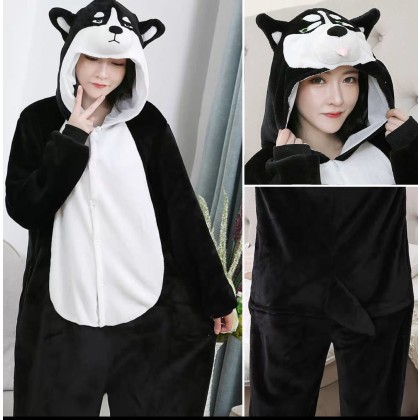 Black Shiba Inu Kigurumi Onesie Pajama Cartoon Unisex Animal Costume 