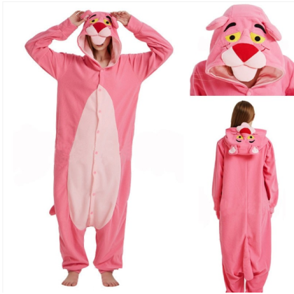 Cartoon Pink Panther Kigurumi Onesie Pajamas Costume For Adult