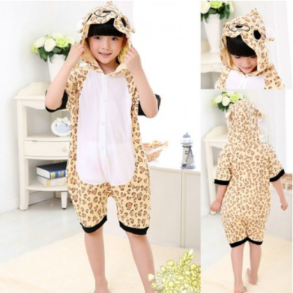 Leopard Print Bear Cute Hoodie Summer Onesie Pajamas Kigurumi For Kids