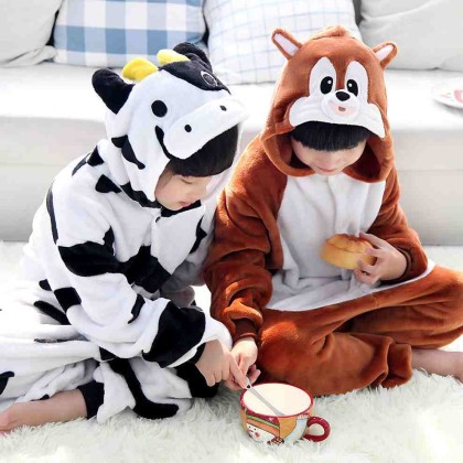 Cute Cow And Squirrel Onesie Pajamas Animal Kids Kigurumi