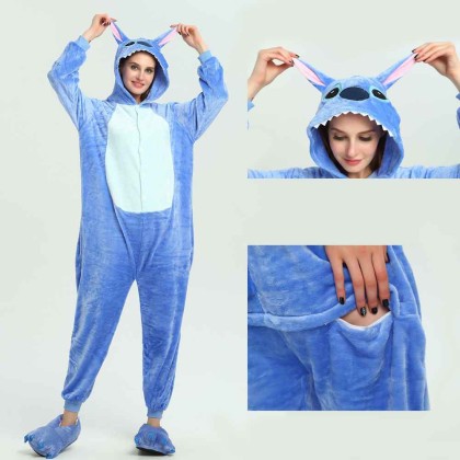 Kigurumi Unisex Blue Stitch Onesies Animal Pajamas For Adults