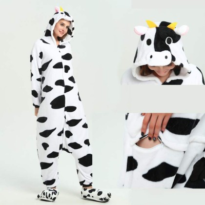 Black White Milk Cow Onesies Kigurumi Animal Pajamas For Adults