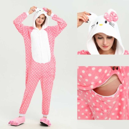 Kigurumi Pink Hello Kitty Cat Onesies Animal Pajamas For Adults