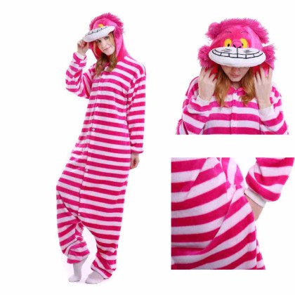Kigurumi Pink Cheshire Cat Onesies Animal Pajamas For Adults
