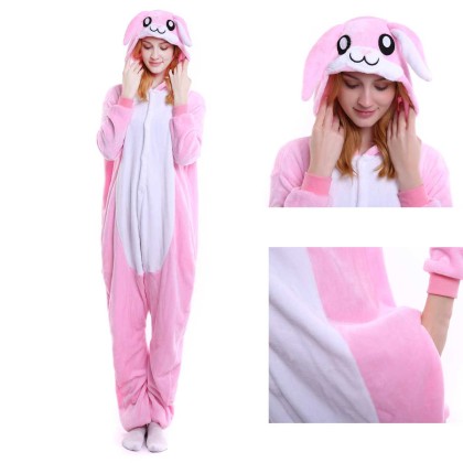 Kigurumi Pink Rabbit Onesies Animal Pajamas For Adults