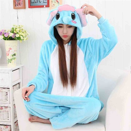 Kigurumi Sky-Blue White Dumbo Elephant Onesies Animal Pajamas For Adults