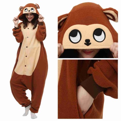 Monkey Kigurumi Onesie Unisex Flannel Animal Pajamas