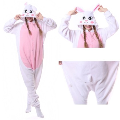 White Rabbit Kigurumi Onesie Flannel Animal Pajamas