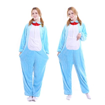 Blue Doraemon Kigurumi Onesie Flannel Pajamas