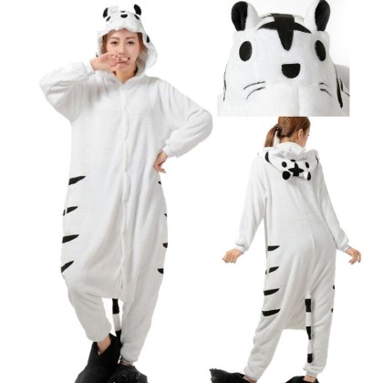 Flannel White Tiger Kigurumi Onesie Unisex Pajama