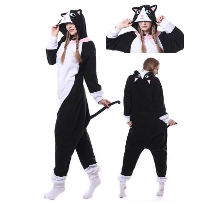 Unisex Black Cat Kigurumi Onesie Pajama