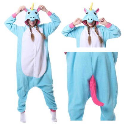 Blue Unicorn Kigurumi Onesie Animal Pajamas Flannel 