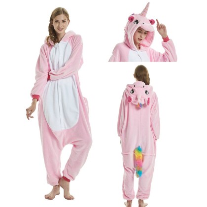 Rainbow Mane And Tail Pink Unicorn Onesie Pajamas