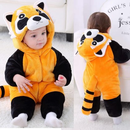 Raccoon Sherpa-Lined Baby Romper For Infants Halloween Animal Costumes