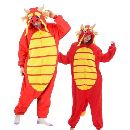 Red Dragon Onesie Kigurumi For Adults Halloween Costumes Zip Up