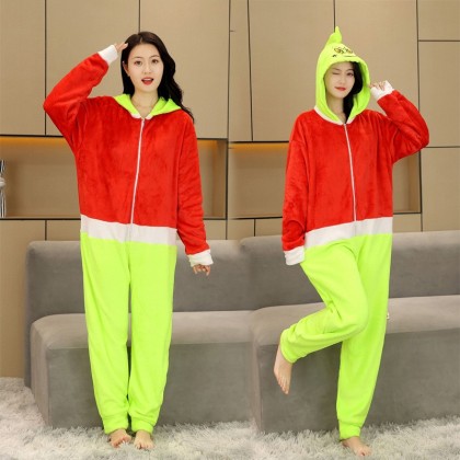 New Cartoon Red Green Grinch Onesie Kigurumi Pajama Costume