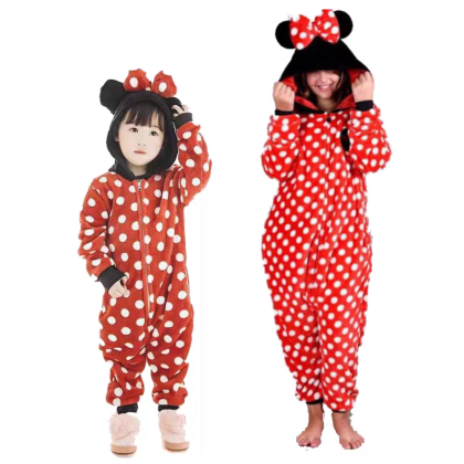 Red Minnie Mouse Onesie Kigurumi For Family Halloween Adults & Kids Costumes