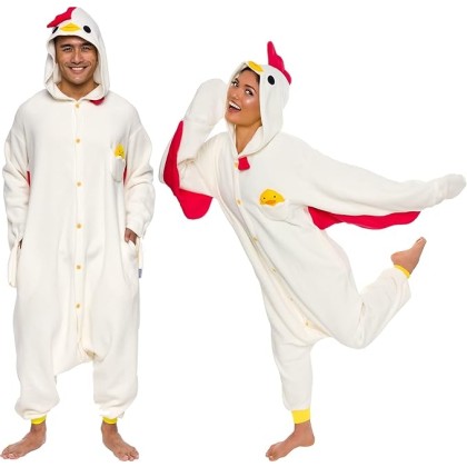 Rooster With Red Wings Onesies Pajamas For Men Women Halloween Couples Costumes