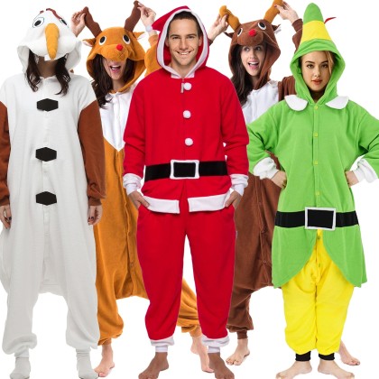 Santa Claus  Elf Olaf & Rudolph Reindeer Snowman Onesie for Group Christmas Costumes