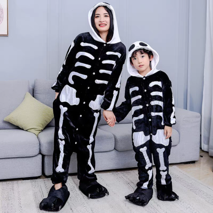 Skeleton Parent-Child Onesie Kigurumi For Halloween Family Matching Costumes